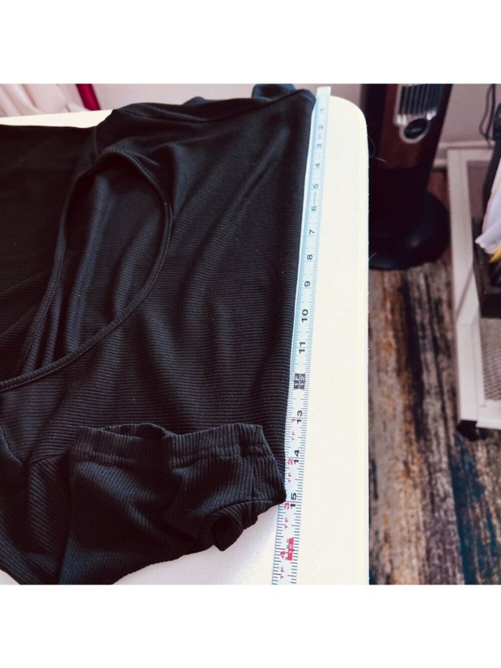 Black Ribbed Womens L Midi Dress Soft Stretch Minimalist Quiet Luxury Old Money - Picture 7 of 13